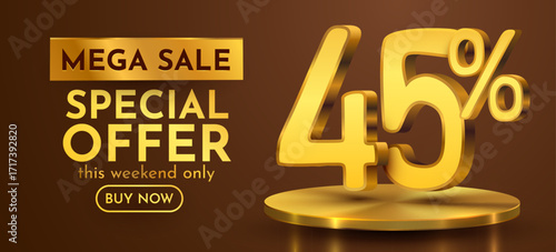 45 percent with podium. forty five percents sale, discount or bonus concept. Vector illustration