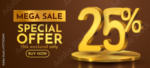 25 percent with podium. twenty five percents sale, discount or bonus concept. Vector illustration