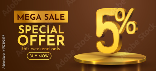 5 percent with podium. five percents sale, discount or bonus concept. Vector illustration