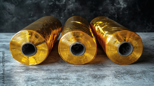 Three rolls of golden plastic wrap