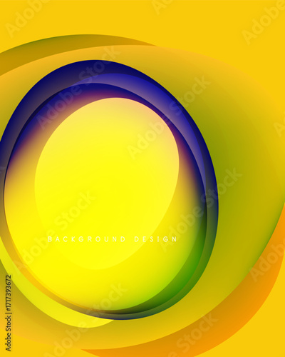 Abstract concentric circles. Vibrant yellow, orange, green, purple hues blend smoothly. Modern design element for backgrounds.