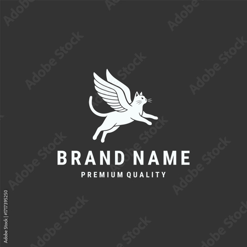 Cat wings logo vector hipster vintage illustration