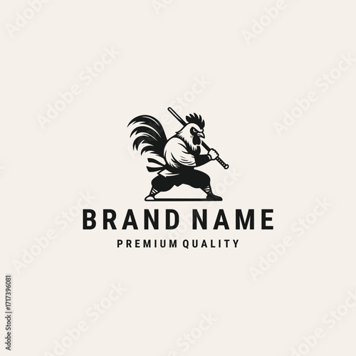 Chicken samurai logo vector hipster vintage illustration