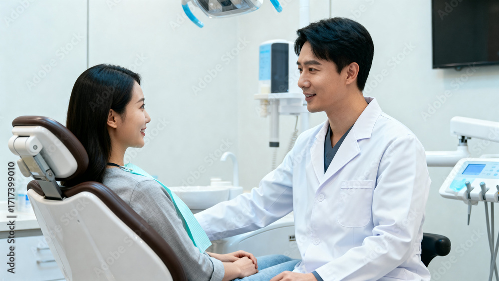 Obraz premium Dentist consulting with a patient in a modern dental clinic
