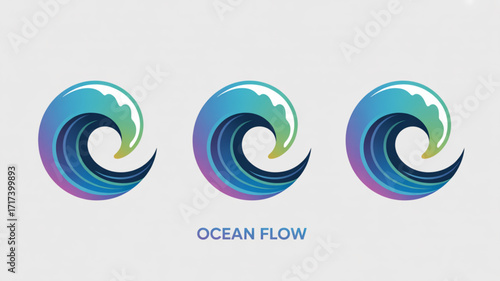 A vibrant ocean flow logo, featuring stylized waves in shades of blue, green, and purple, symbolizing movement and fluidity