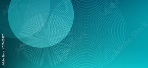 Elegant turquoise background features overlapping translucent circles with subtle white concentric lines, creating a modern and sophisticated geometric design ideal for presentations