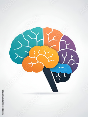 Flat vector icon of brain or mind side view for use in medical apps and websites