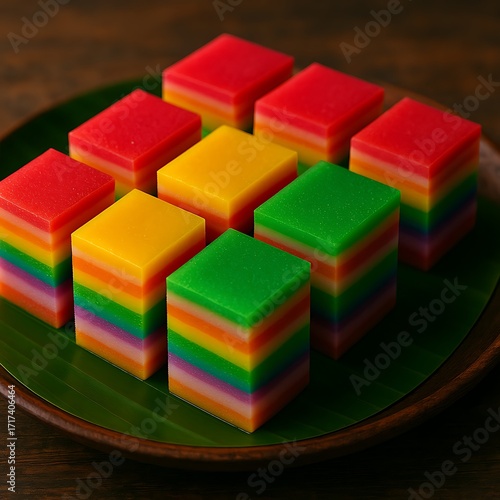 rainbow layered steamed cake kue lapis pelangi indonesian dessert stock photo
