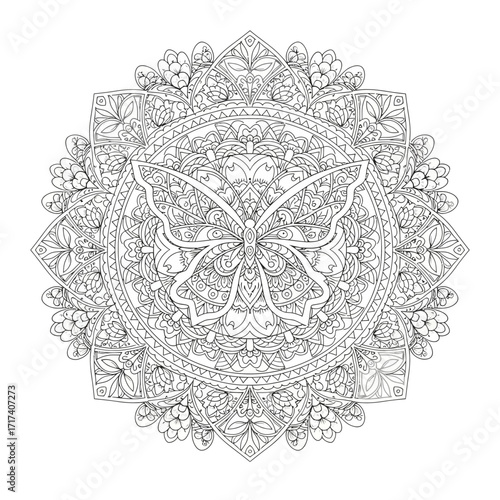 Intricate Butterfly Mandala Coloring Page for Kids and Adults
