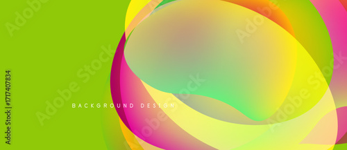 Bright abstract design features flowing colorful shapes. Vivid gradients create dynamic visual impact. Modern background element.