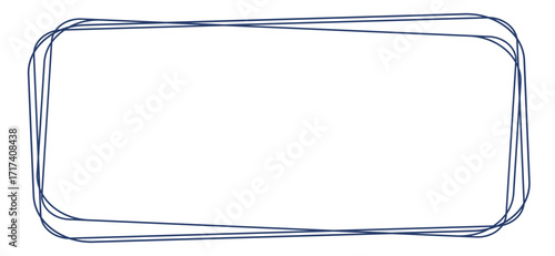 A simple geometric design features a rounded rectangle shape outlined in a dark blue hue, repeated several times to create a layered and slightly blurred effect over a white backdrop