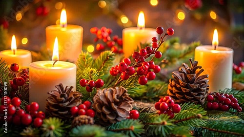 Christmas Candles and Festive Decorations.