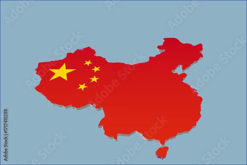 3D vector map of China in red color