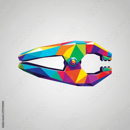 Colorful plastic clamp or clip object isolated on a plain background.