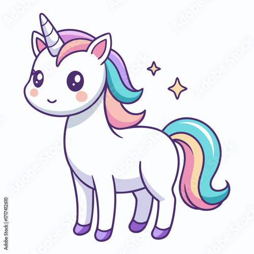 Cute Unicorn with Rainbow Mane