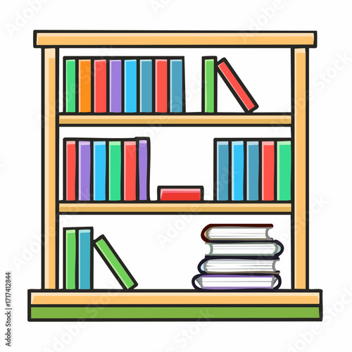 Colorful Bookshelf Icon A Vector Illustration Depicting a Bookshelf Filled with Books, Representing Reading, Learning, and Knowledge, Suitable for Educational and Literary Themes