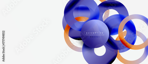 Abstract design features overlapping circles. Blue, orange hues create dynamic visual effect. Modern background suitable for various projects.