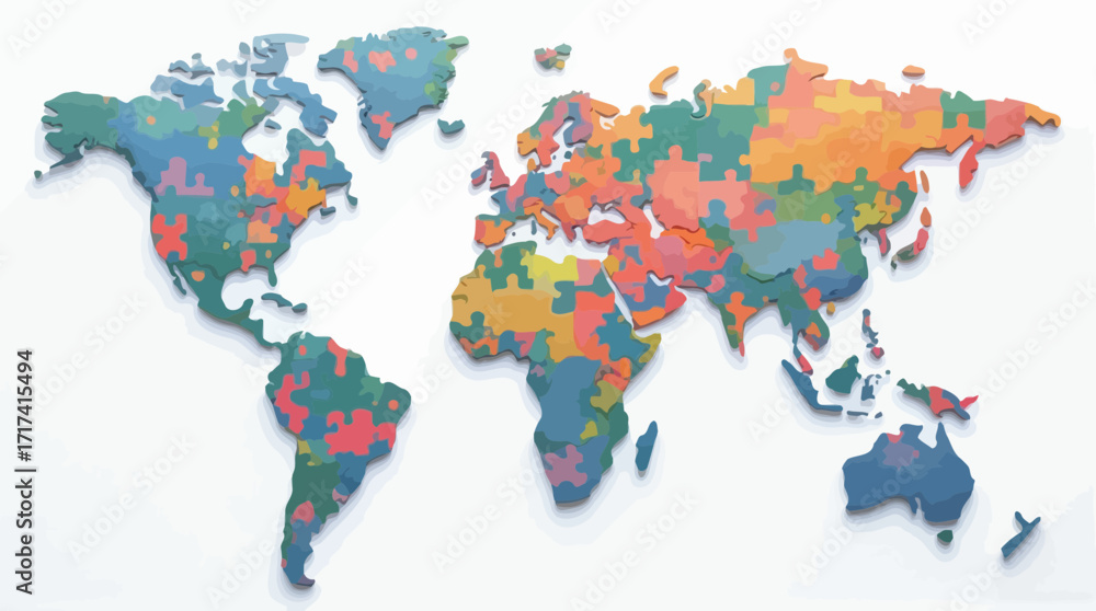 Obraz premium Colorful World Map Puzzle Artistic Illustration with Bright Colors