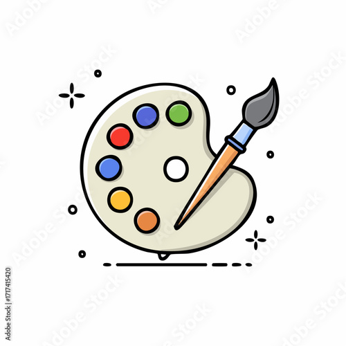A Painter's Palette and Brush Icon, a Creative Art Symbol Representing Artistic Expression, Craftsmanship, and the Joy of Painting with Vibrant Colors for Design and Illustration Projects