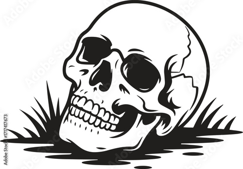 Creepy Human Skull Silhouette Vector – Horror Halloween Graveyard Illustration