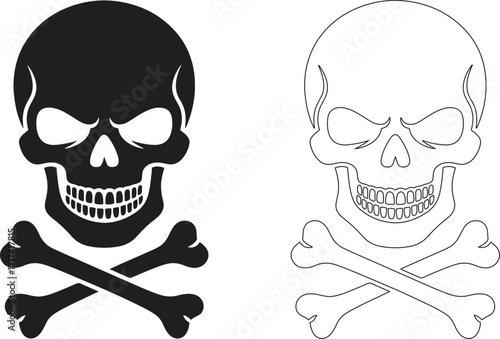 Skull and Crossbones Silhouette Vector – Pirate, Danger, Halloween Illustration