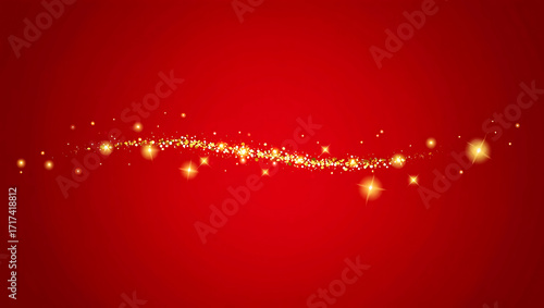 Elegant Red Background with Golden Glittering Trail for Festive Celebrations and Design Elements like Christmas and New Year