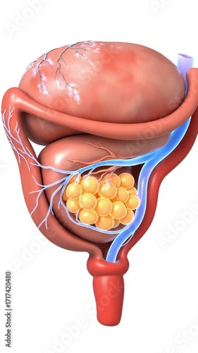 3D Animation of Female Reproductive System with Visible Blood Vessels and Ovarian Follicles