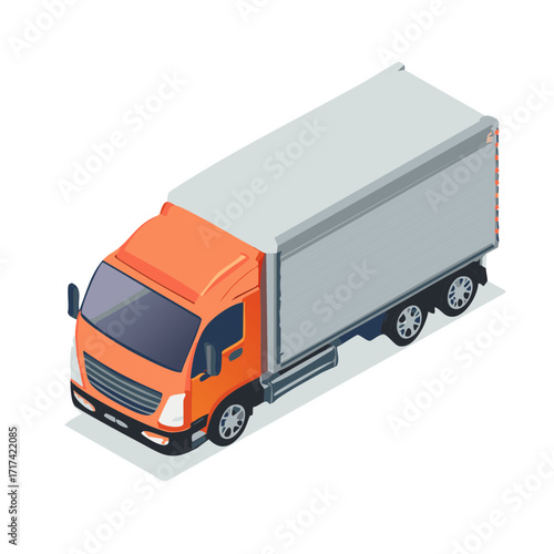 Isometric Vector Illustration of an Orange Delivery Cargo Truck