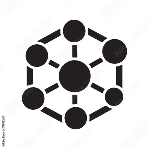 Minimalist Flat Black Geometric Network Symbol on White Background