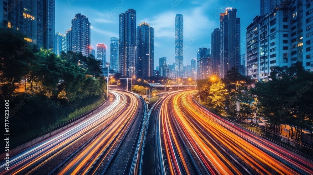 Obraz premium fast moving train lights