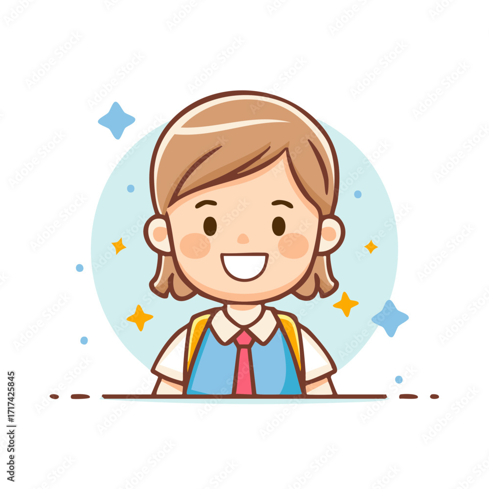 Cheerful Schoolgirl Cartoon Illustration with Uniform and Backpack Ready for Education Cheerful Schoolgirl Cartoon Illustration with Uniform and Backpack Ready for Education