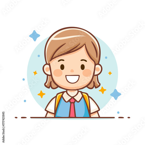 Cheerful Schoolgirl Cartoon Illustration with Uniform and Backpack Ready for Education