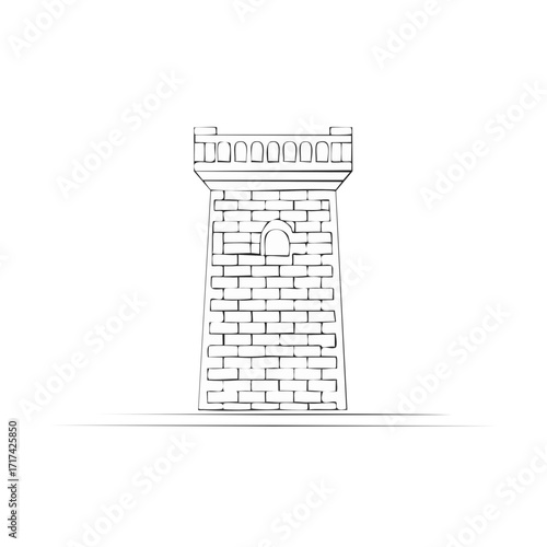Line Art of a Stone Watchtower Old Architecture Building Landmark