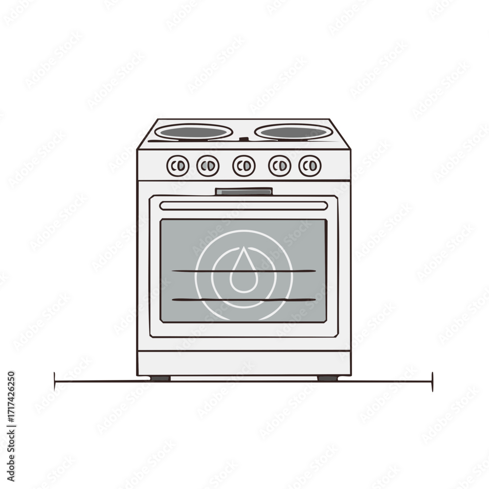 Obraz premium Illustrated oven appliance with heating elements, cooktop, and droplet icon, kitchen appliance