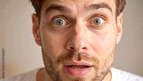 Close-up of a man with a surprised expression