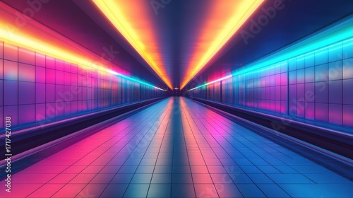 train tunnel  metro with colorful neon lights