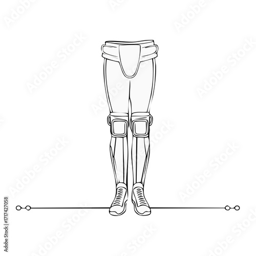 Human legs with protective gear including shin guards knee pads and sneakers