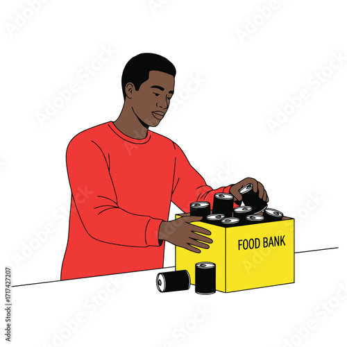 Vector art of man donating canned goods to a food bank