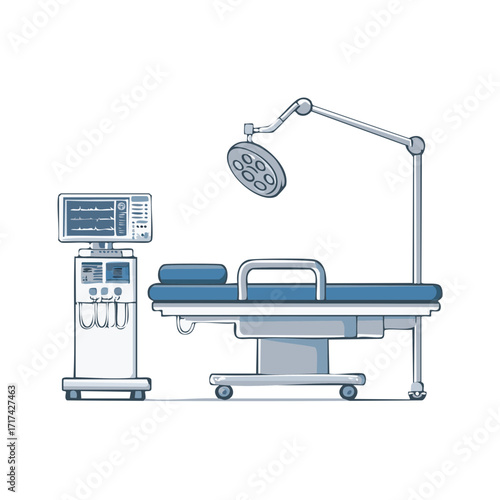 Isolated Hospital Operating Room with Surgical Table, Light, and Monitor
