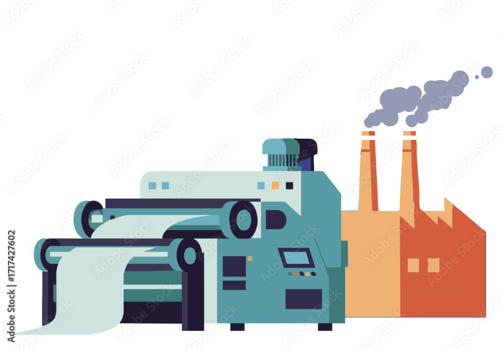 Φωτογραφία Industrial printing press alongside a factory emits smoke