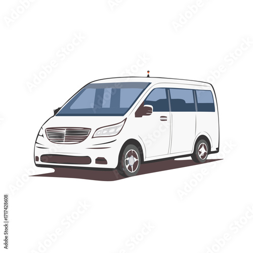 White Minibus Van Illustration with Shadows for Transport or Shuttle Service Concepts