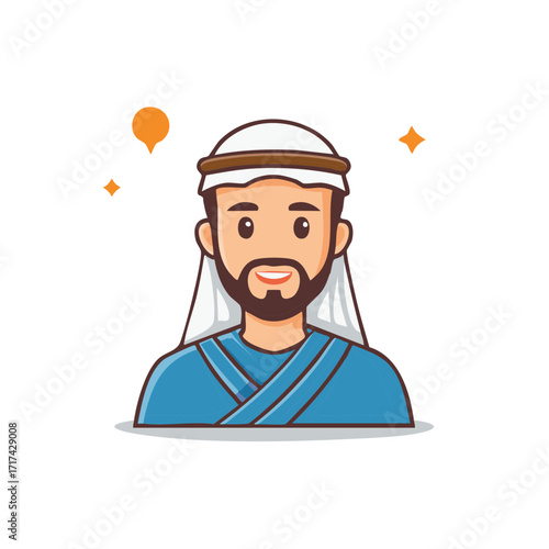 Friendly Man Wearing Traditional Middle Eastern Clothing with a Beard and Head Covering
