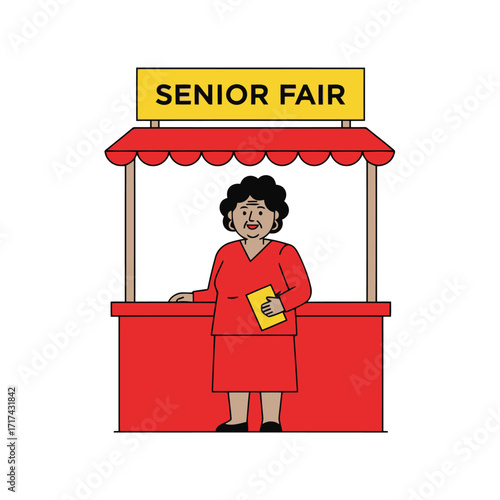 Vector art of woman at a senior fair booth