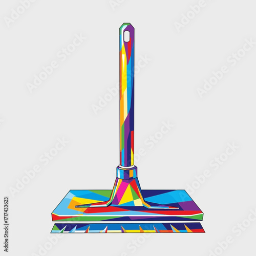 Colorful squeegee with rainbow hues on a white background studio shot.