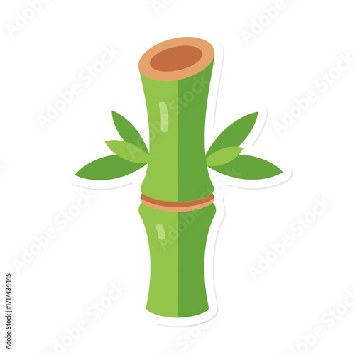 Green bamboo stalk with leaves illustration against a white background.