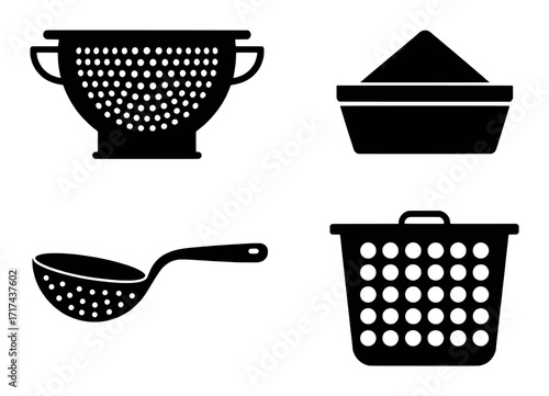 Black Silhouettes of Kitchen Utensils and Containers