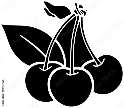 food illustration cherry silhouette fruit logo organic icon fresh outline ripe dessert natural leaf berry green diet delicious juicy shape with vector graphic background