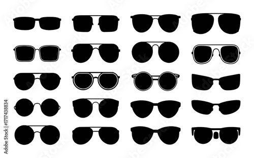 Collection of Black Silhouette Sunglasses and Eyeglasses on White Background