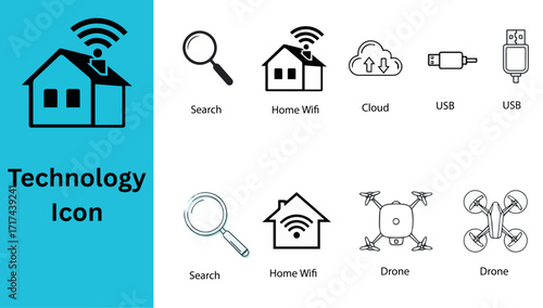 Collection of hand drawn technology and smart home icons