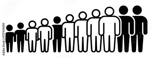 Diverse Group of People in a Line, Varying in Size and Color